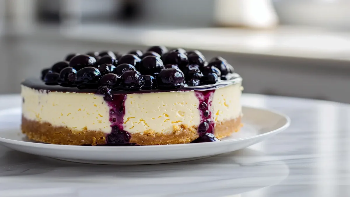 Blueberry Cheesecake – Creamy, No-Crack Method